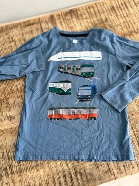 Tea Collection Blue Long-Sleeve Train Graphic Tee